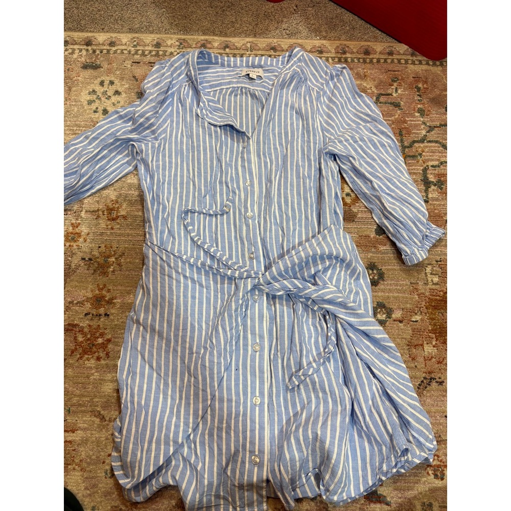 Evereve Blue White Striped Button Down Shirt Dress with Tie Waist Large